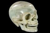Realistic, Carved, White and Green Jade Skull #116295-2